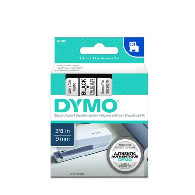 Dymo taśma do drukarek etykiet, D1 40910 | 9mm x 7m | czarny / przezroczysty