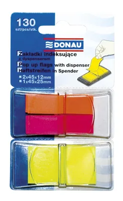 Zakładki indeksujące DONAU, PP, 12x45mm/25x45mm, 2x40/1x50 kart., mix kolorów