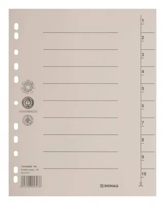 Przekładka DONAU, karton, A4, 235x300mm, 1-10, 1 karta, jasnobrązowa