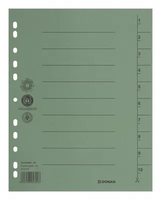 Przekładka DONAU, karton, A4, 235x300mm, 1-10, 1 karta, zielona