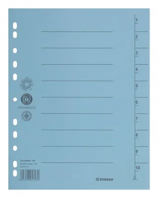 Przekładka DONAU, karton, A4, 235x300mm, 1-10, 1 karta, niebieska