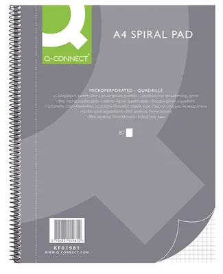 Kołonotatnik Q-CONNECT, A4, w kratkę, 80 kart., 70gsm, perforacja