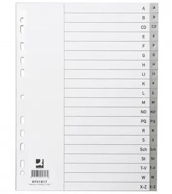 Przekładki Q-CONNECT, PP, A4, 230x297mm, A-Z, 20 kart, szare
