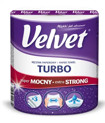 Ręcznik w roli celulozowy VELVET Turbo, 3-warstwowy, 340 listków, biały