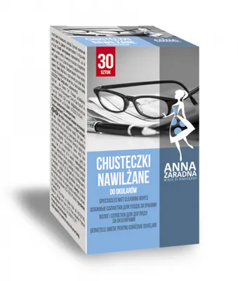 Chusteczki nawilżane ANNA ZARADNA, do okularów, 30 saszetek, białe chusteczki