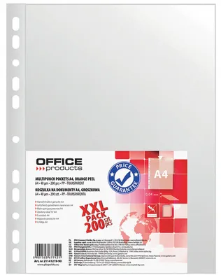Koszulki na dokumenty OFFICE PRODUCTS, PP, A4, groszkowe, 40mikr., 200szt.
