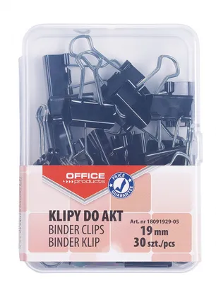 Klipy do dokumentów OFFICE PRODUCTS, 19mm, 30szt., w pudełku, czarne