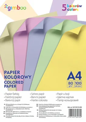 Papier kolorowy GIMBOO, A4, 100 arkuszy, 80gsm, 5 kolorów pastelowych