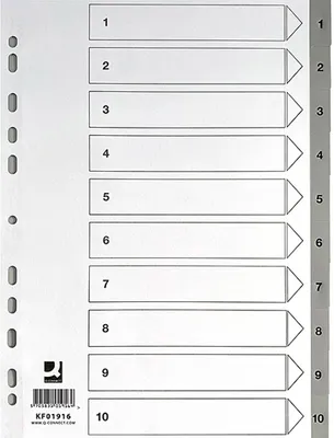 Przekładki Q-CONNECT, PP, A4, 225x297mm, 1-10, 10 kart, szare