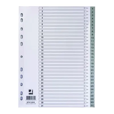 Przekładki Q-CONNECT, PP, A4, 225x297mm, 1-31, 31 kart, szare