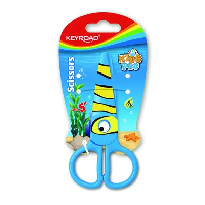 Nożyczki szkolne KEYROAD, 12,2cm, bezpieczne, ryba, blister, niebieskie