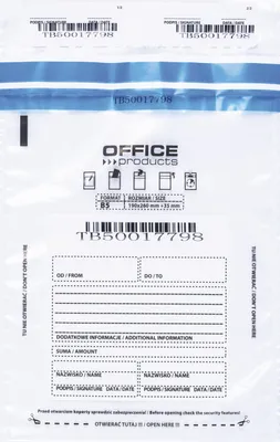 Koperta bezpieczna OFFICE PRODUCTS, B5, 190x260mm, 50szt., transparentna