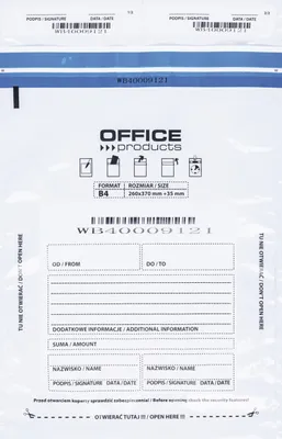 Koperta bezpieczna OFFICE PRODUCTS, B4, 255x340mm, 50szt., biała