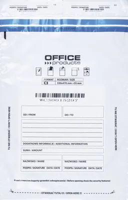 Koperta bezpieczna OFFICE PRODUCTS, C3, 330x470mm, 50szt., biała