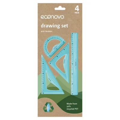 Zestaw geometryczny ECONOVO, z linijką 30cm, 4 szt., niebieski