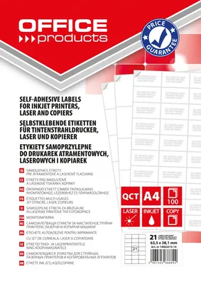 Etykiety OFFICE PRODUCTS, 63,5x38,1mm, białe, 100 ark.