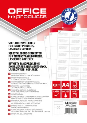 Etykiety OFFICE PRODUCTS, 63,5x72mm, białe, 100 ark.
