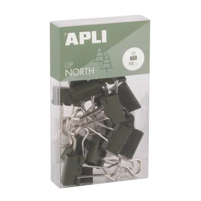 Klipy do dokumentów APLI Up North, 19mm, 15szt, pudełko z zawieszką, khaki