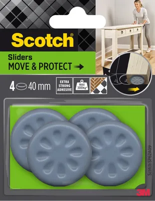 Podkładki przylepne SCOTCH, max 300kg, okrągłe, 40mm, 4 szt., szare