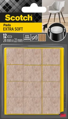 Miękkie podkładki z wełny SCOTCH, samoprzylepne, kwadrat, 24x22mm, 12 szt., beżowe