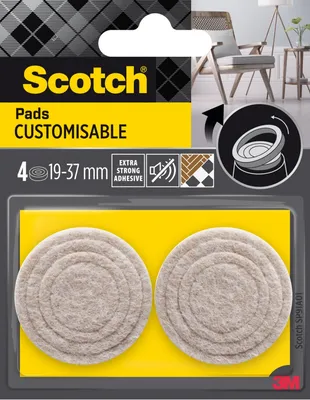 Regulowane podkładki filcowe SCOTCH, samoprzylepne, okrągłe, 19-37mm, 4 szt., beżowe