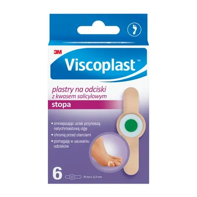 Plastry na odciski VISCOPLAST, z kwasem salicylowym,70x12,5mm, pudełko, 6szt.