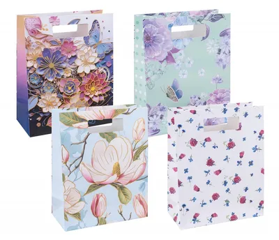 Torebka na prezenty DONAU HOME, laminowana, 26x32,5x10cm, całoroczna, z rączką, mix wzorów