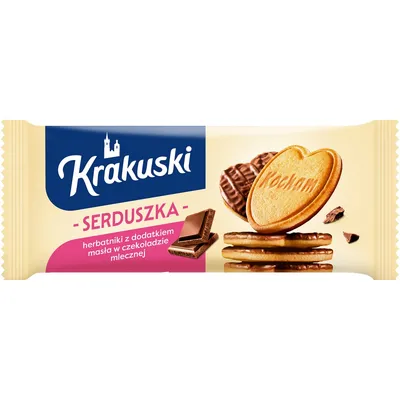 Ciastka KRAKUSKI, serduszka maślane w czekoladzie mlecznej, 171g