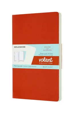 Zestaw 2 zeszytów MOLESKINE Volant, L, 13x21cm, gładki, 96 stron, coral orange/aquamarine