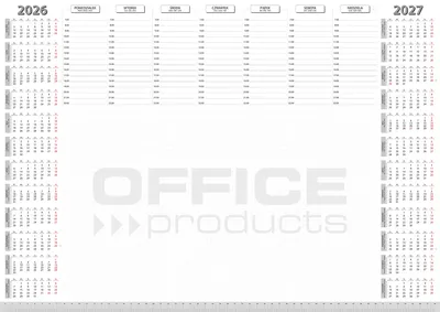 Podkładka na biurko OFFICE PRODUCTS, planer 2026/2027, biuwar 594x420mm A2 ,52k., biała