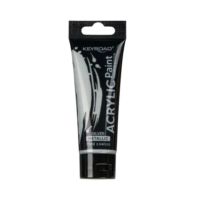 Farba akrylowa KEYROAD, metaliczna, 75ml, tubka, srebrna