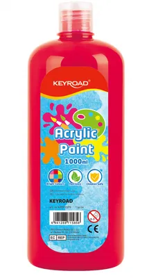 Farba akrylowa KEYROAD, 1000ml, butelka, czerwona