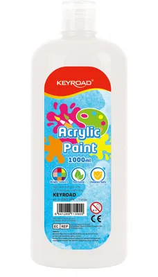 Farba akrylowa KEYROAD, 1000ml, butelka, biała