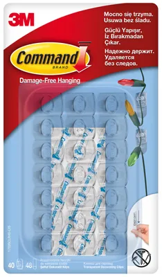 Haczyki COMMAND™ (17026CLR40), do wieszania ozdób, 40 haczyków i 48 mini pasków, transparentne