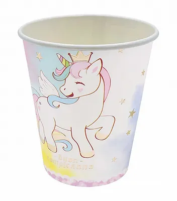 Kubek papierowy PARTY GO Unicorn, 7,5/9cm, 6 szt., mix kolorów