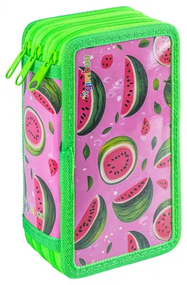 Piórnik szkolny GIMBOO, z wyposażeniem, 3 komory, Watermelon, zielony