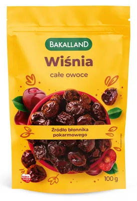 Wiśnia suszona BAKALLAND, całe owoce, 100g