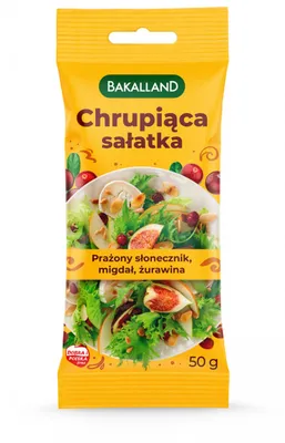 Chrupiąca sałatka BAKALLAND, mix prażonych ziaren z żurawiną, 50g