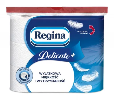 Papier toaletowy REGINA Delicate+, 4-warstwowy, 12,5m, 100 listków, 9 rolek, biały
