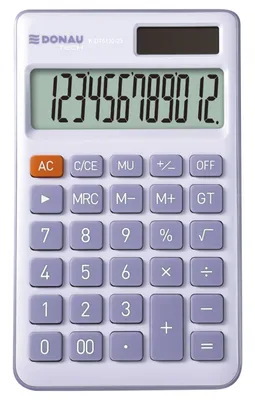 Kalkulator biurowy DONAU TECH, 12-cyfr. wyświetlacz, funkcja pierw., GT, wym. 137x84 mm, fioletowy