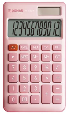 Kalkulator biurowy DONAU TECH, 12-cyfr. wyświetlacz, funkcja pierw., GT, wym. 137x84 mm, różowy
