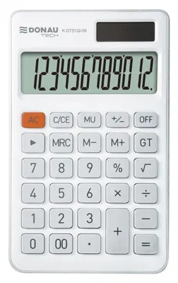 Kalkulator biurowy DONAU TECH, 12-cyfr. wyświetlacz, funkcja pierw., GT, wym. 137x84 mm, biały
