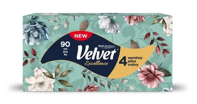 Chusteczki kosmetyczne VELVET Excellence, 4-warstwowe, 90 listków, białe