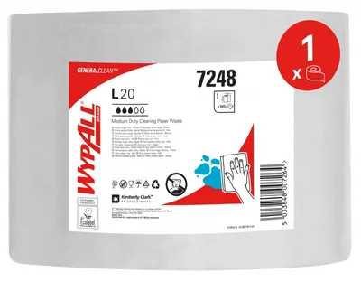 Czyściwo w roli WYPALL L20 General Clean, 2-warstwowe, 380m, 1000 listków, białe