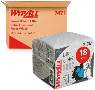 Czyściwo składane WYPALL L40+ Power Clean, 1-warstwowe, 30,4x31,7cm, 18 x 56 listków, białe