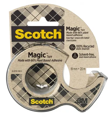 Taśma biurowa SCOTCH® Magic™ (9-1920D), 66% kleju roślinnego, matowa, 19mm, 20m, z dyspenserem