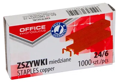 Zszywki OFFICE PRODUCTS, stalowe, pokryte miedzią 24/6, 1000szt.