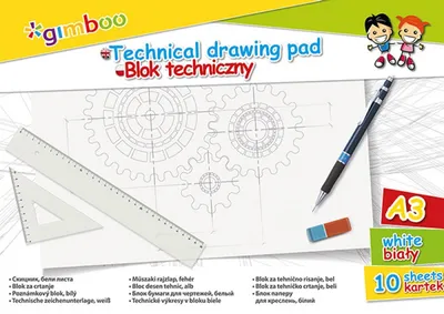 Blok techniczny GIMBOO, A3, 10 kart., 150gsm, biały