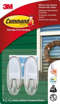 Haki wielokrotnego użytku COMMAND™ Outdoor (17091CLR-AWCEE), średnie, 2 szt., transparentne