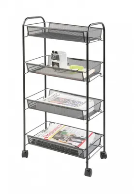 Mobilny stojak na dokumenty Q-CONNECT Office Set, metalowy, na kółkach, 4 półki, czarny